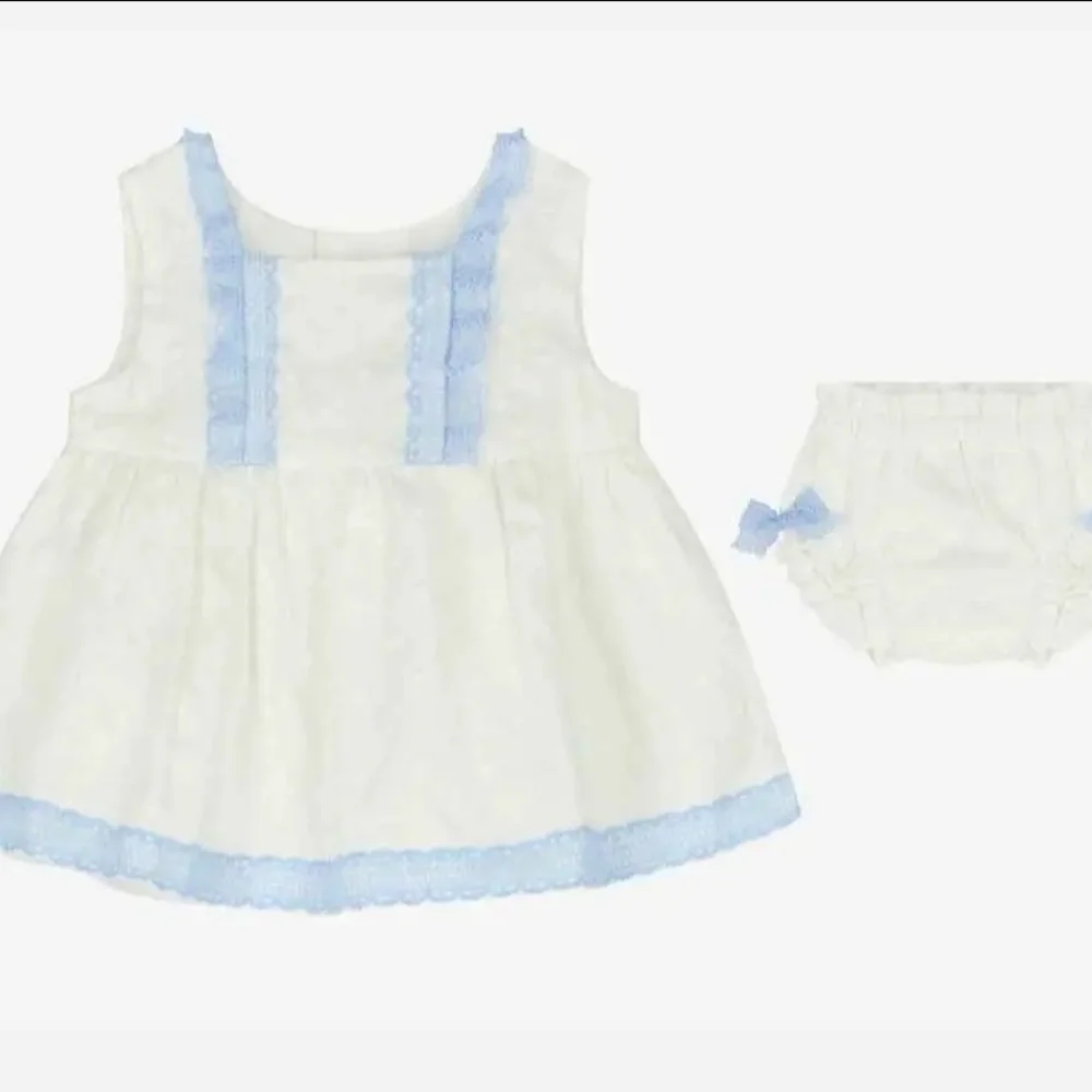 NWT White and Blue Linen 2 Pc Matching Set ~6-9M